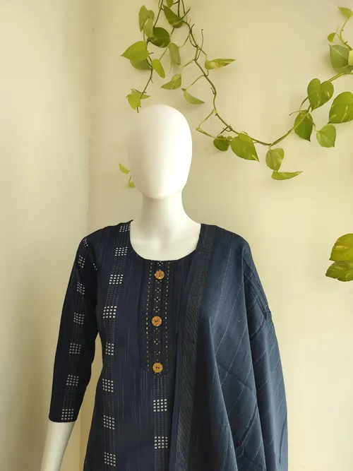 Khadi Cotton Salwar Set - Dark Blue